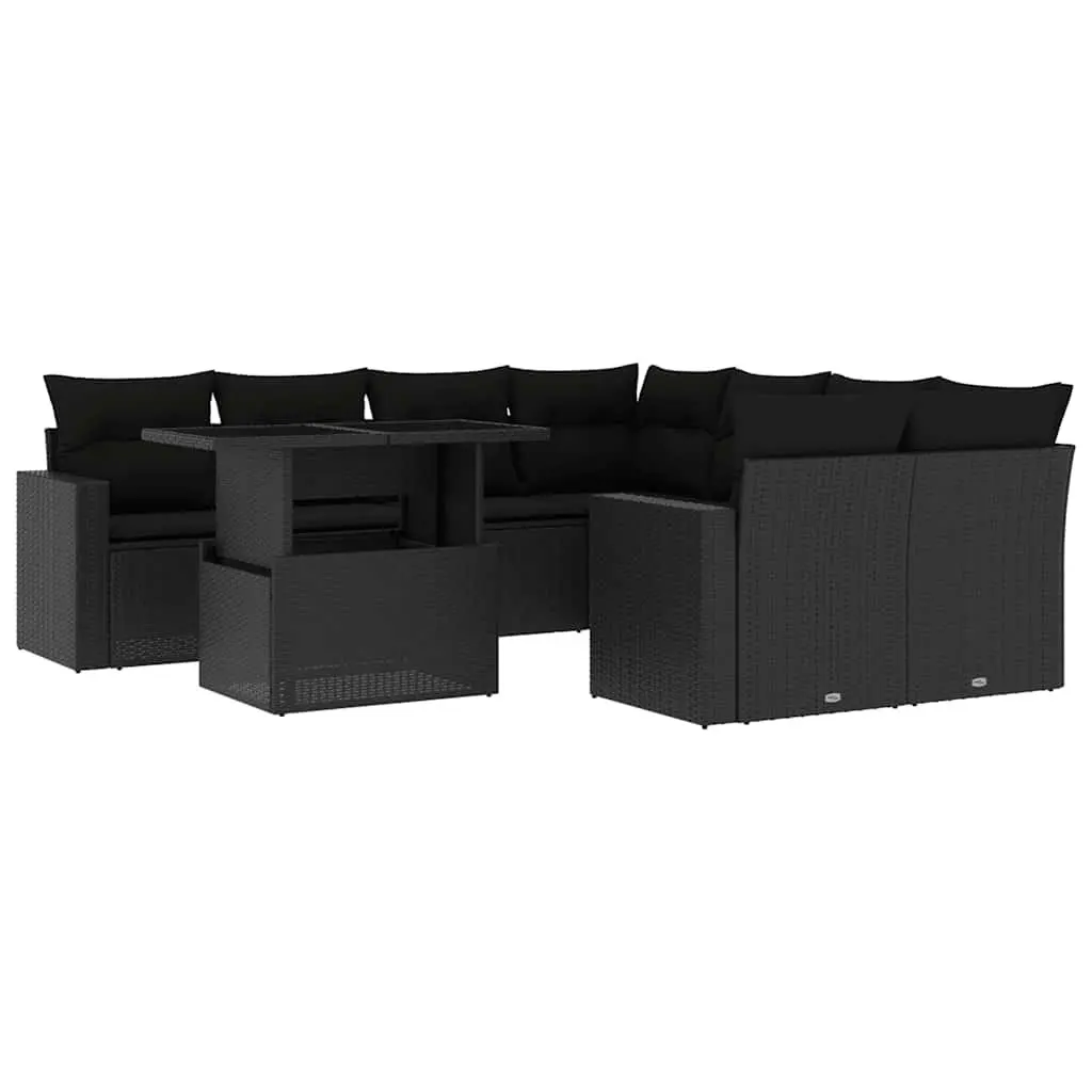 Garden Sofa Set Outdoor Furniture 9 Piece Black Poly Rattan with Cushions Patio