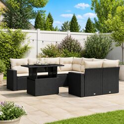 9 Piece Modular Garden Sofa Set in Black Poly Rattan
