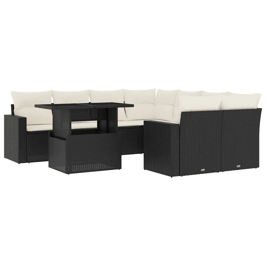 Garden Sofa Set 9 Piece Outdoor Furniture Patio Black Poly Rattan Modular