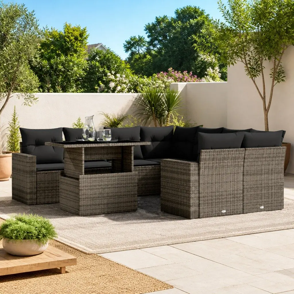 Garden Sofa Set Outdoor Furniture 9 Piece Grey Poly Rattan with Cushions