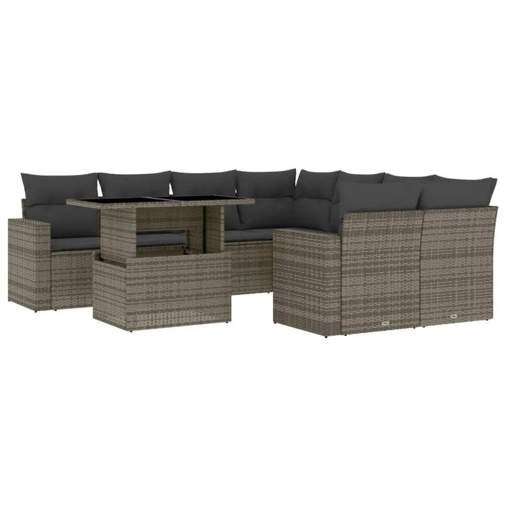 Garden Sofa Set Outdoor Furniture 9 Piece Grey Poly Rattan with Cushions