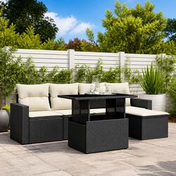 Garden Sofa Set 6 Piece Outdoor Furniture Black Poly Rattan with Cushions Patio