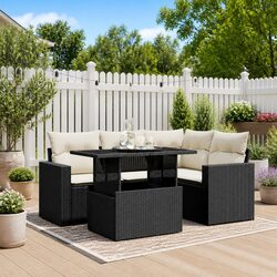 5 Piece Garden Sofa Set Outdoor Furniture Black Poly Rattan with Cushions Patio