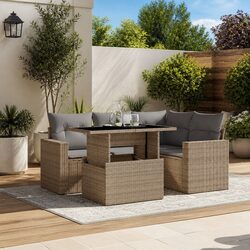 5-Piece Outdoor Sofa Set: Beige PE Rattan