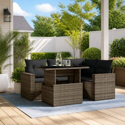 5-Piece Modular Garden Sofa Set - Grey Poly Rattan