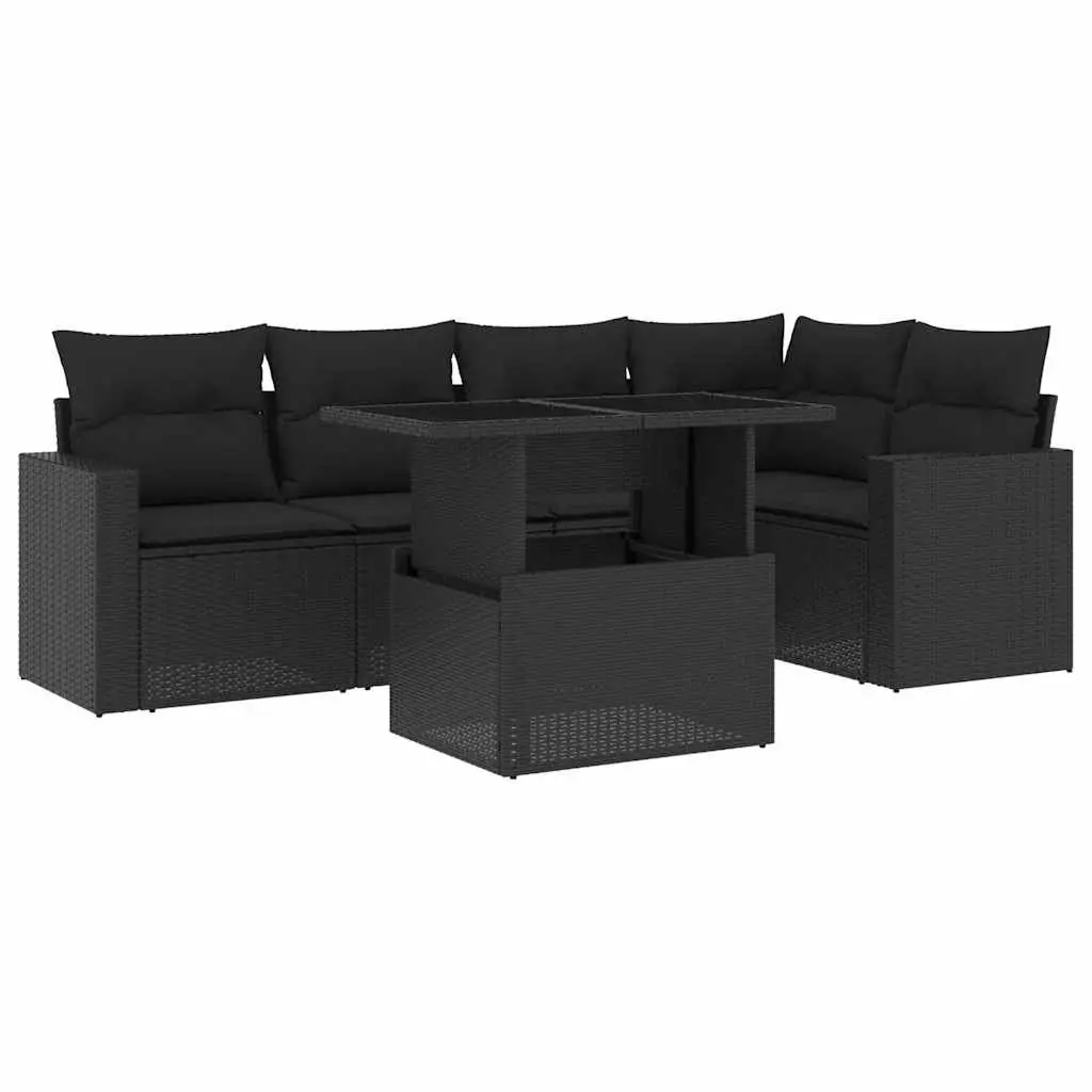 Garden Sofa Set 6 Piece Outdoor Furniture Black Poly Rattan Modular Patio Lounge