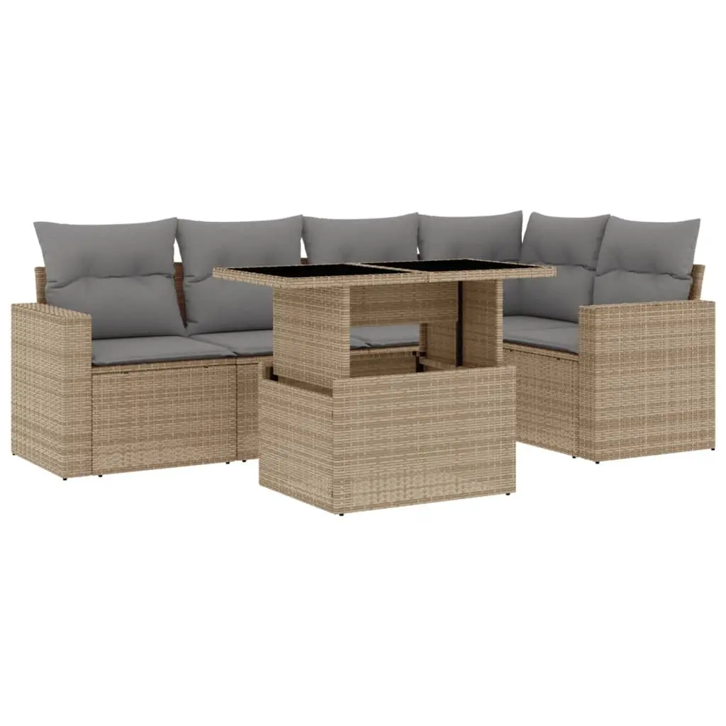 6 Piece Outdoor Sofa Set with Beige Cushions