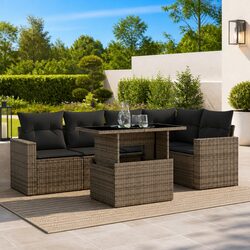 6 Piece Garden Sofa Set Outdoor Patio Furniture Cushions Grey Poly Rattan