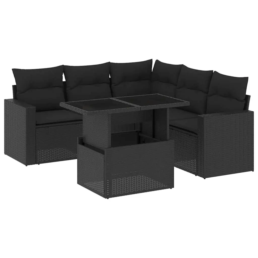 Garden Sofa Set 6 Piece Outdoor Furniture Black Poly Rattan Modular with