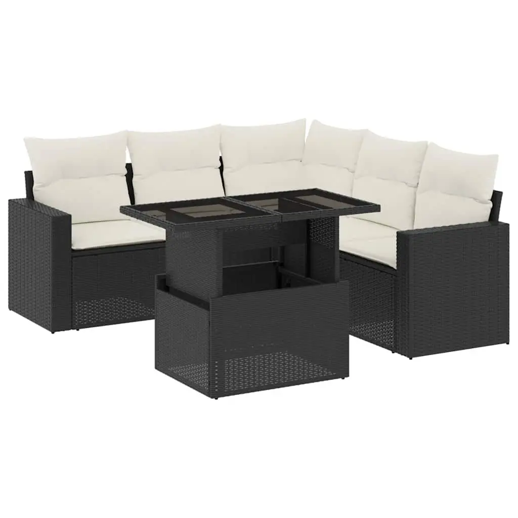 Outdoor Garden Sofa Set Black 6 Piece with Cushions for Patio