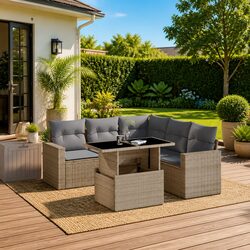 Specifications of 6 Piece Garden Sofa Set with Beige Cushions