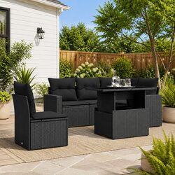 Garden Sofa Set: 6-Piece Black Rattan Outdoor Furniture