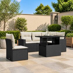 Garden Sofa Set 6 Piece Outdoor Furniture Patio Black Poly Rattan with Cushions