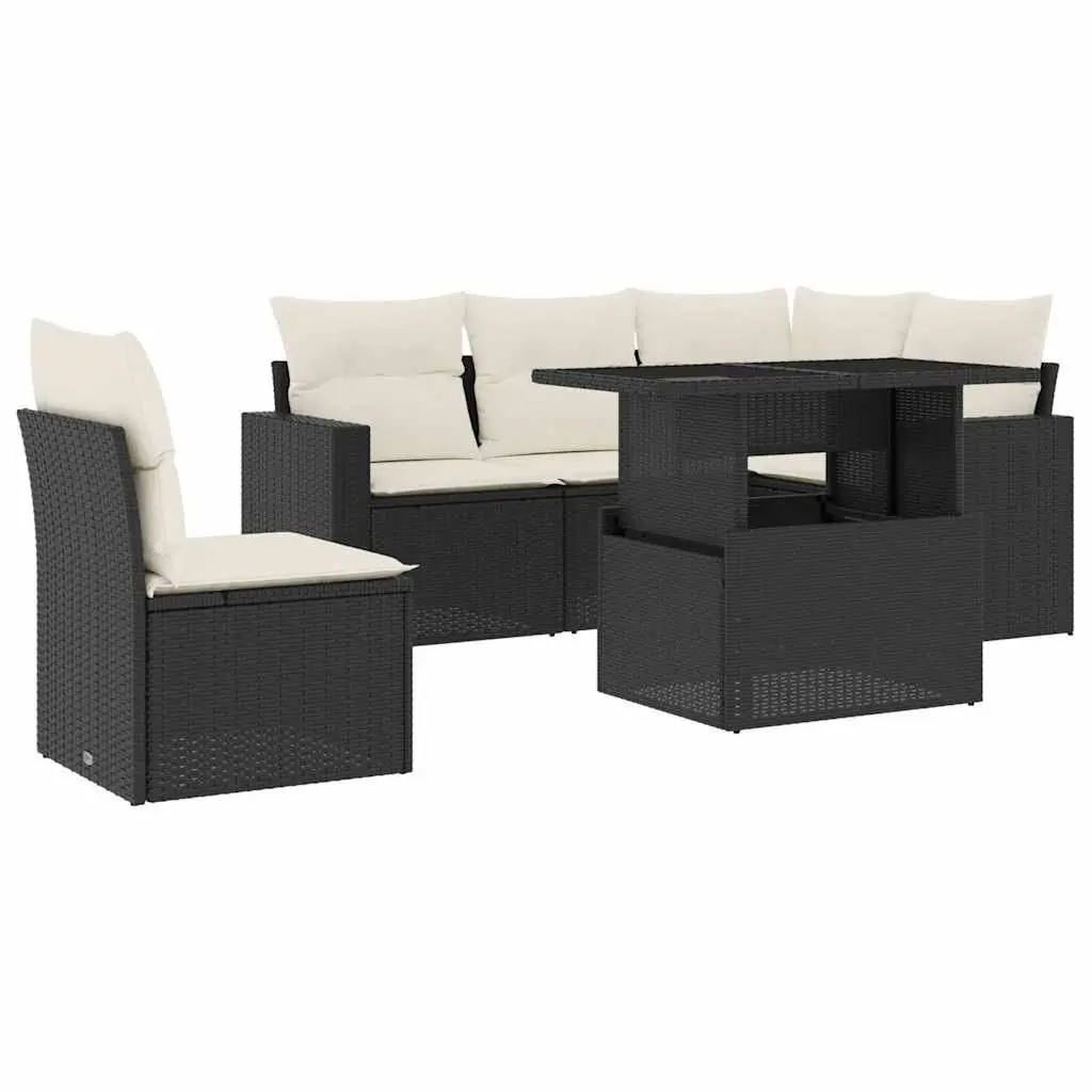 Garden Sofa Set 6 Piece Outdoor Furniture Patio Black Poly Rattan with Cushions