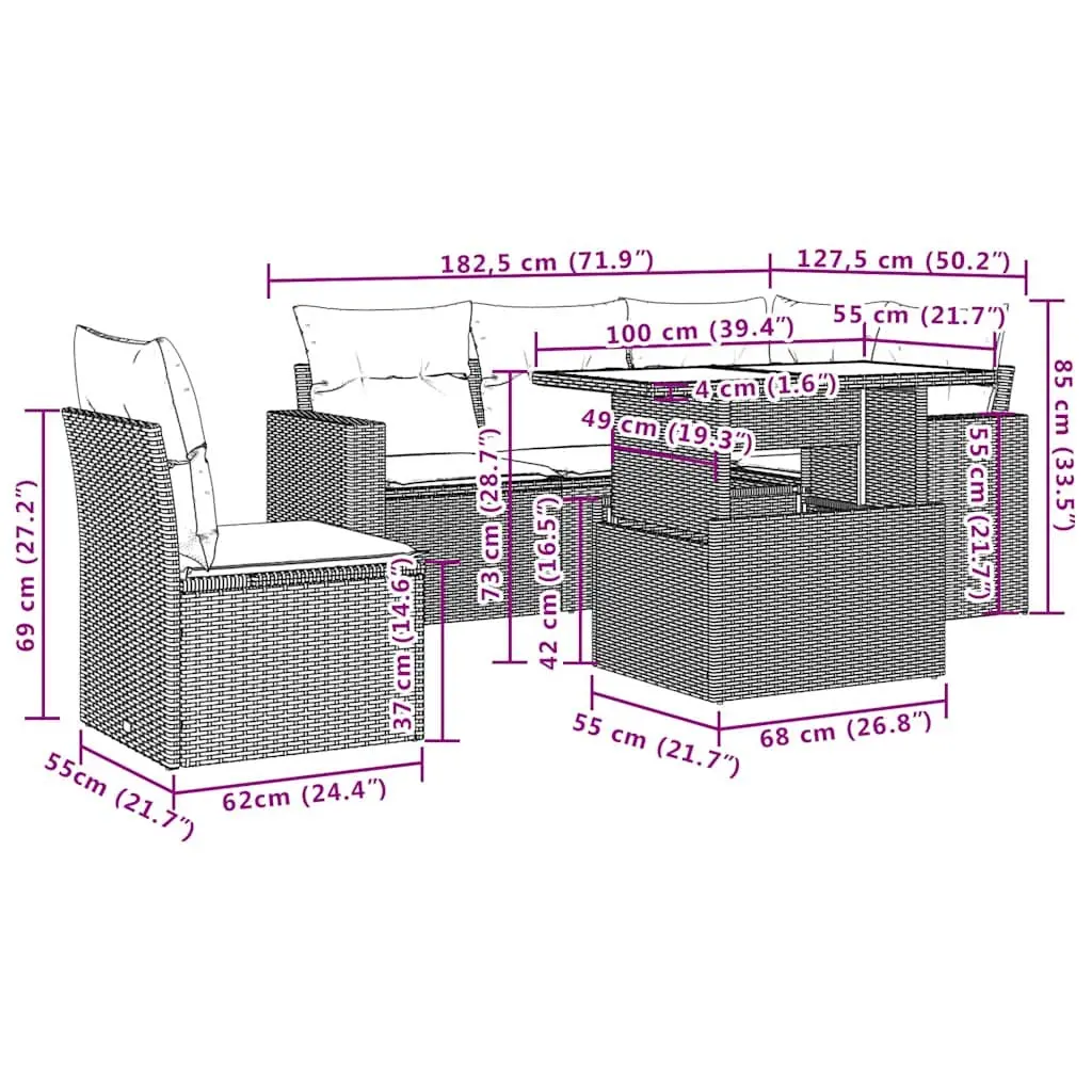 Garden Sofa Set 6 Piece Outdoor Furniture Patio Black Poly Rattan with Cushions