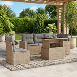 6-Piece Garden Sofa Set: Beige Poly Rattan Details