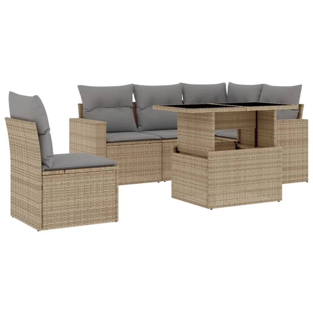 Garden Sofa Set 6 Piece Outdoor Furniture Beige Poly Rattan with Cushions Patio