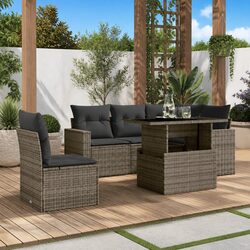 6 Piece Grey Patio Sofa Set with Modular Design