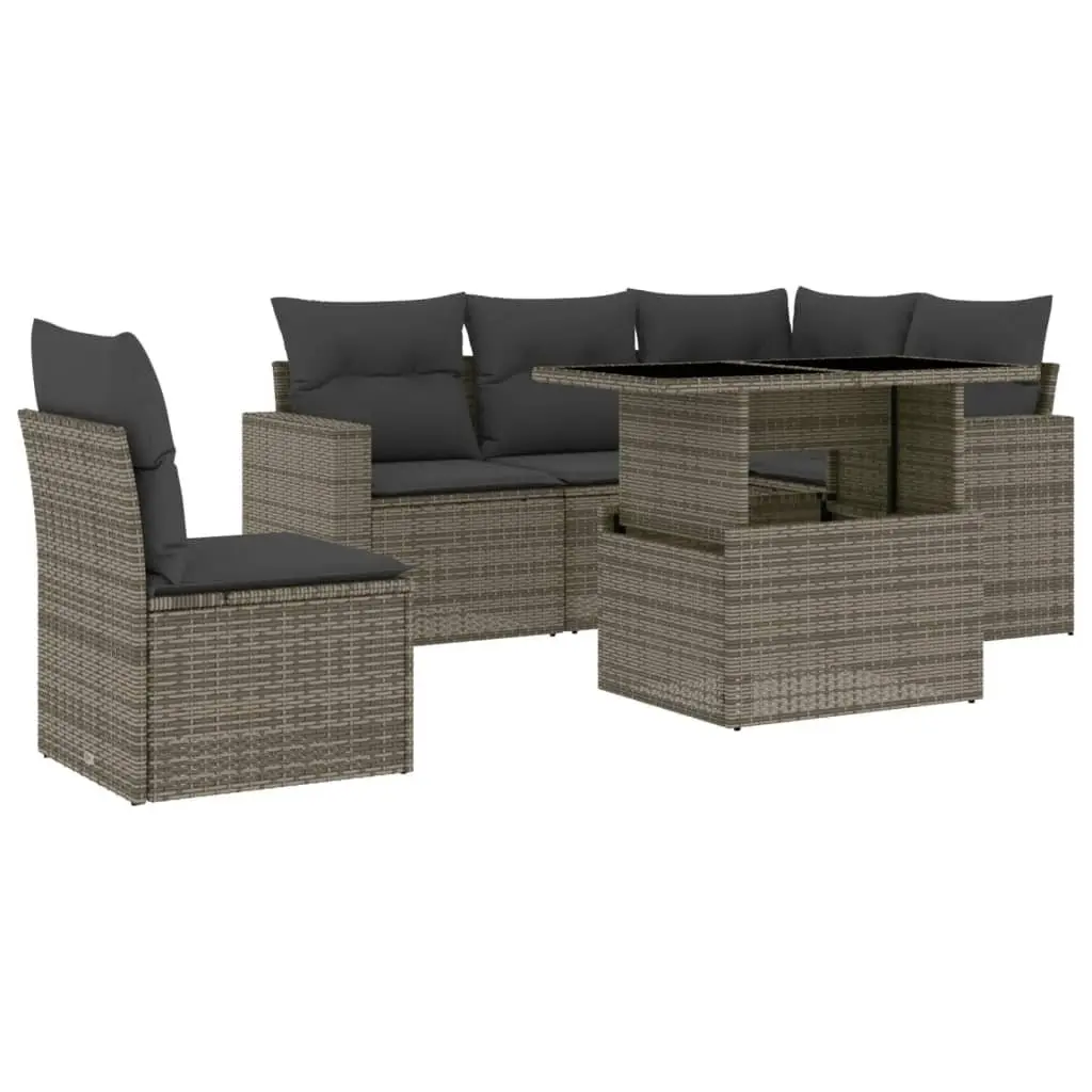 6 Piece Outdoor Garden Sofa Set Grey Poly Rattan Modular Patio Furniture with