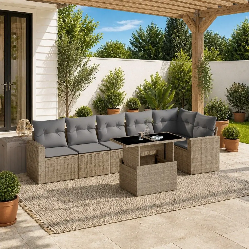 7 Piece Garden Sofa Set in Beige
