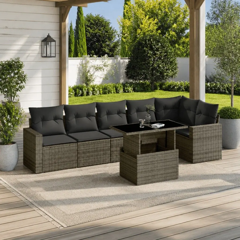 7 Piece Garden Sofa Set Grey Poly Rattan Outdoor Furniture Patio Seating with