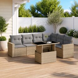 Specifications of 7 Piece Outdoor Sofa Set in Beige Rattan