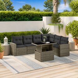 7 Piece Outdoor Garden Sofa Set Grey PE Rattan Patio Furniture with Cushions