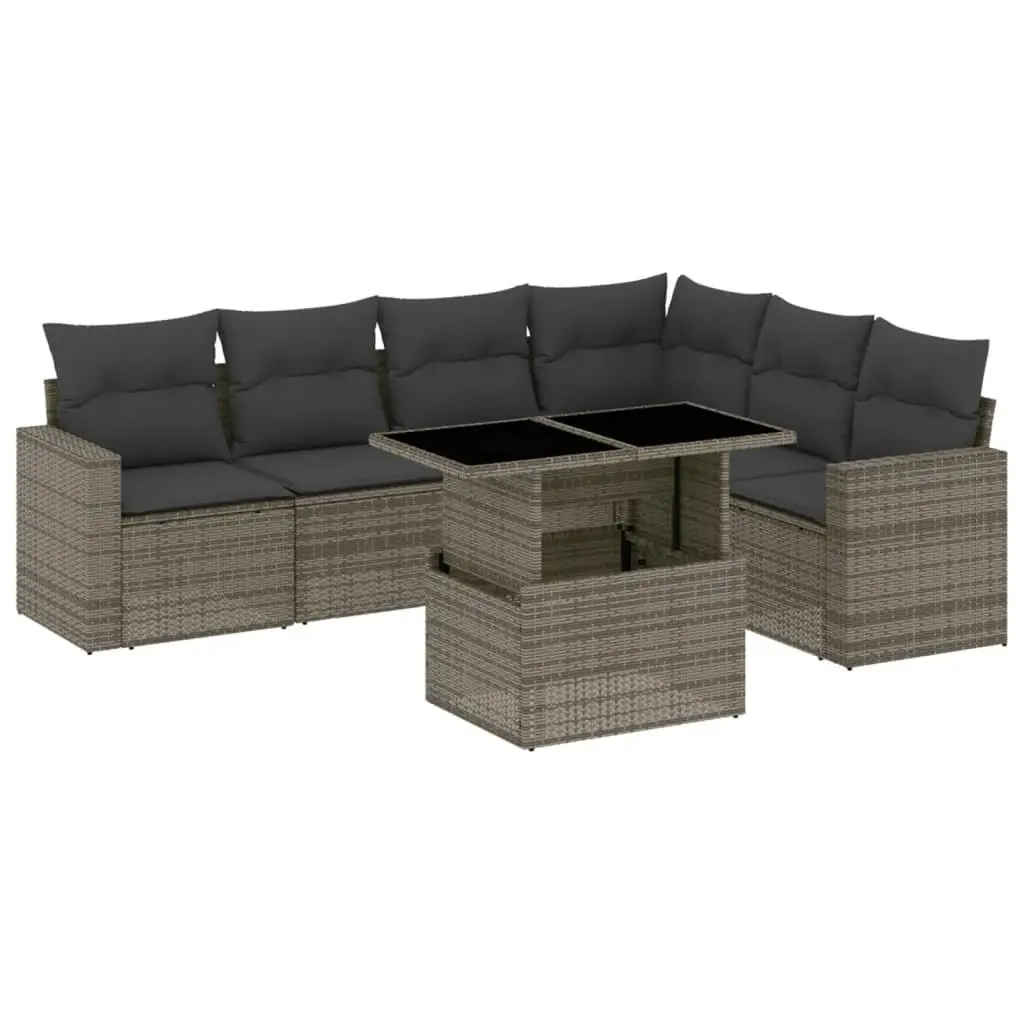 7 Piece Outdoor Garden Sofa Set Grey PE Rattan Patio Furniture with Cushions