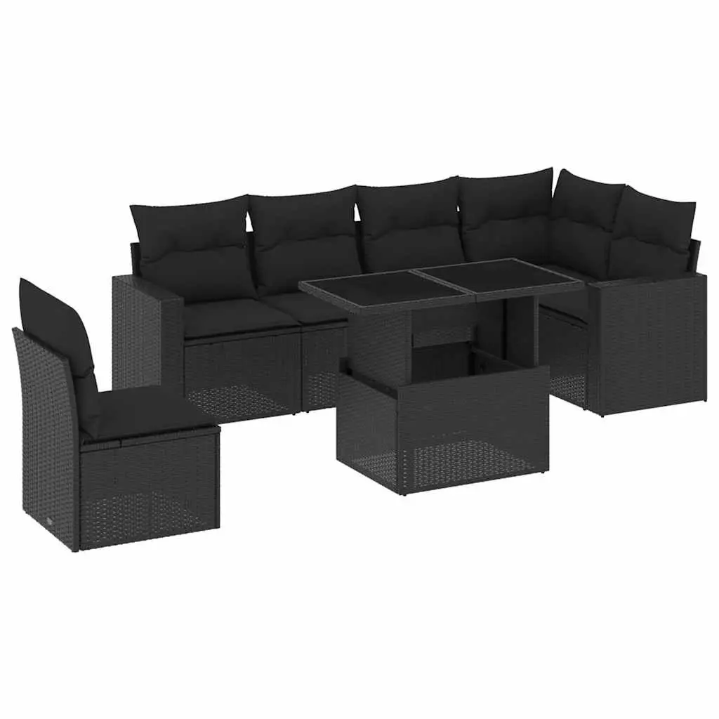 7 Piece Black Garden Sofa Set