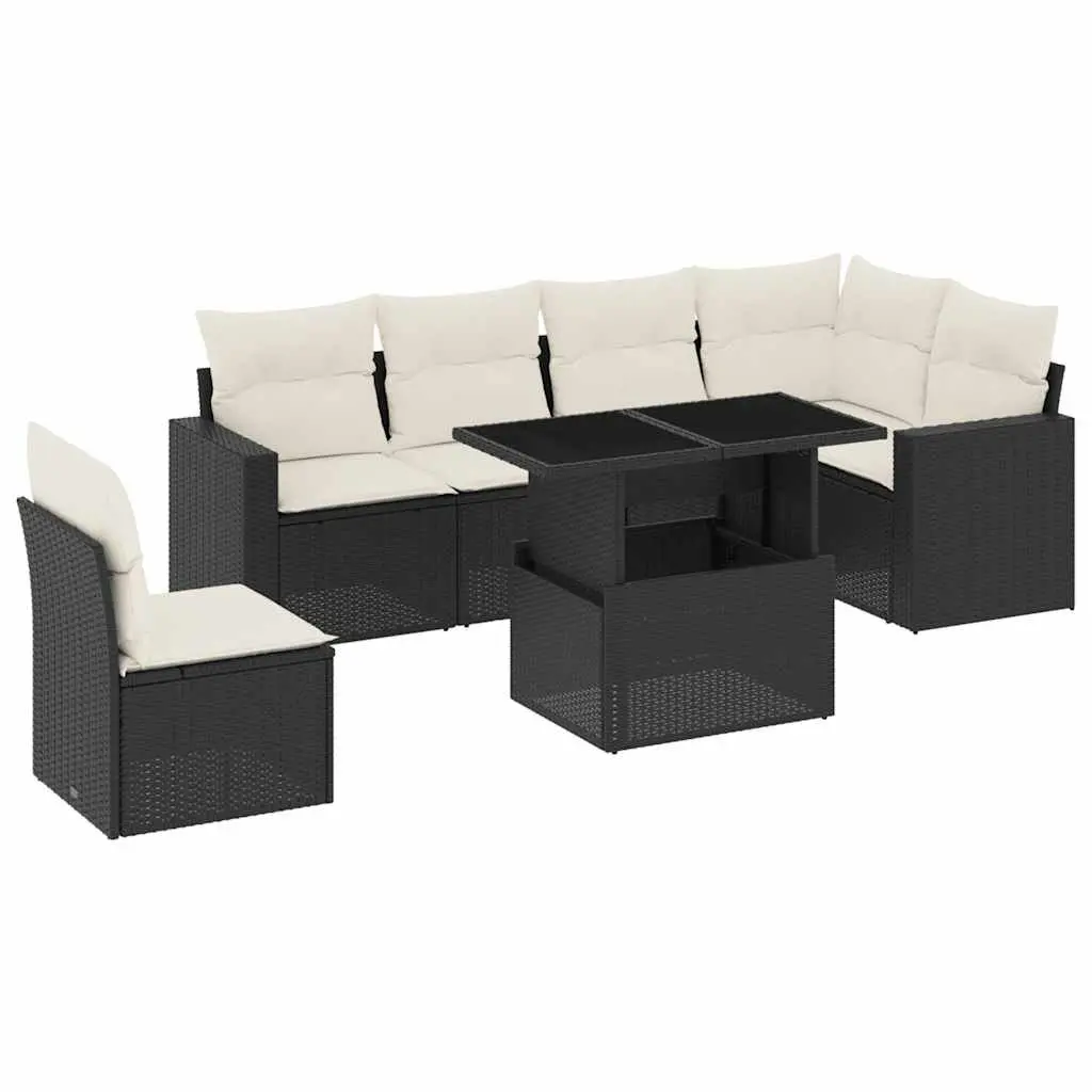 7 Piece Modular Black Rattan Outdoor Sofa