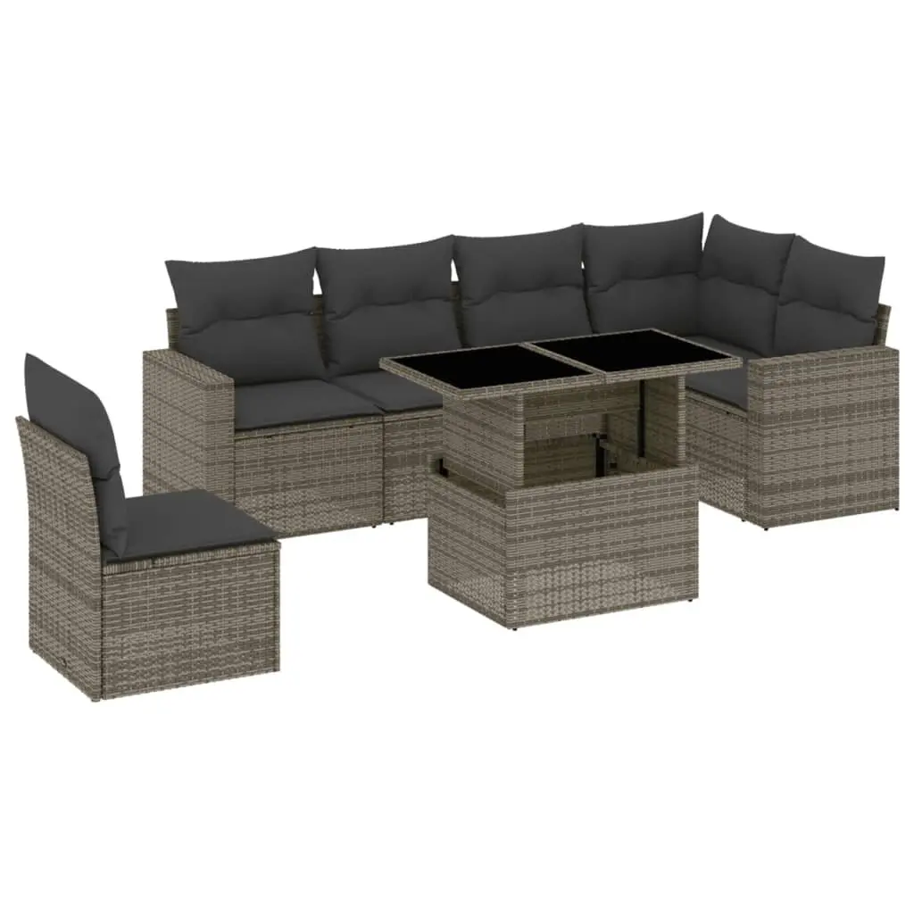 Garden Sofa Set 7 Piece Outdoor Patio Furniture Grey Poly Rattan with Cushions