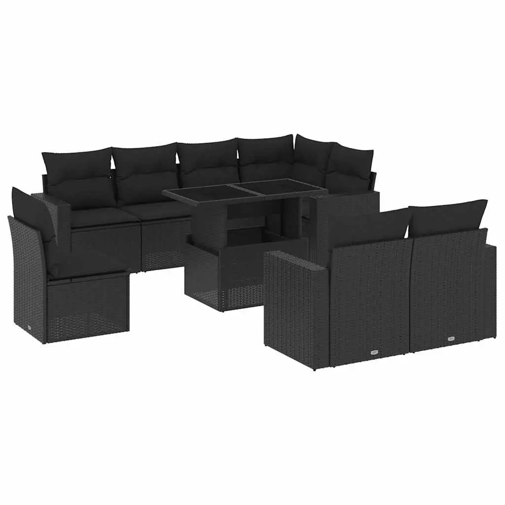 Garden Sofa Set Outdoor Furniture 9 Piece Modular Black for Patio