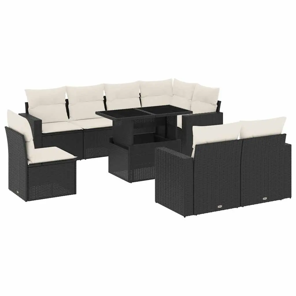 9 Piece Black Garden Sofa Set