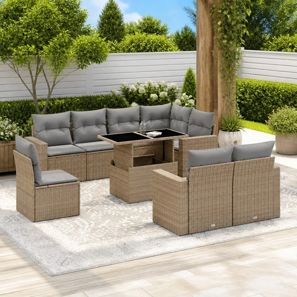 Outdoor Sofa Set 9 Piece Modular Furniture Garden Lounge with Cushions Beige