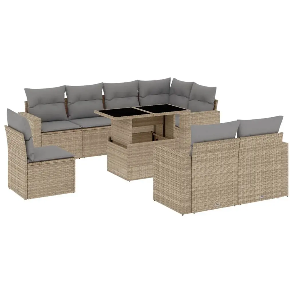Outdoor Sofa Set 9 Piece Modular Furniture Garden Lounge with Cushions Beige