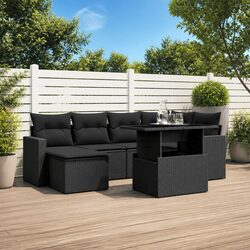 Specifications of 7 Piece Black Poly Rattan Outdoor Sofa Set