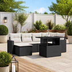 Specifications for 7 Piece Black Poly Rattan Sofa Set