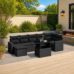 8-Piece Garden Sofa Set with Adjustable Table in Black
