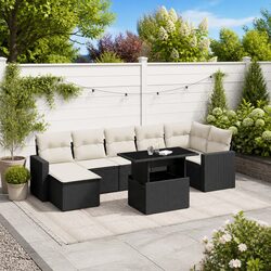 8 Piece Garden Sofa Set Outdoor Patio Furniture Poly Rattan Black with Cushions