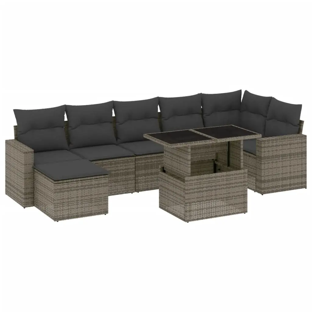 Garden Sofa Set 8 Piece Outdoor Furniture Grey Poly Rattan Patio with Cushions