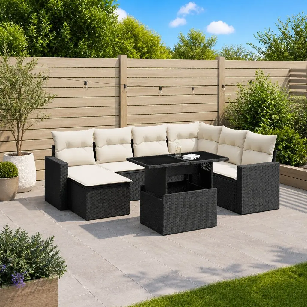 Garden Sofa Set Outdoor Furniture Modular 8 Piece Black Poly Rattan