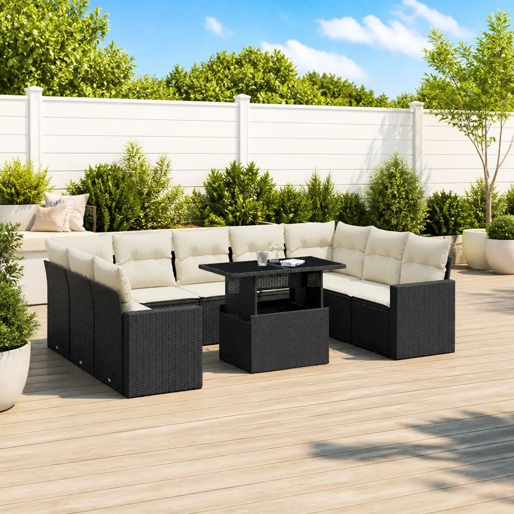 Garden Sofa Set Outdoor Furniture 10 Piece Black Poly Rattan Modular Patio