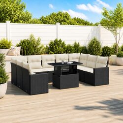 Garden Sofa Set 10 Piece Outdoor Furniture Black Poly Rattan Modular Patio
