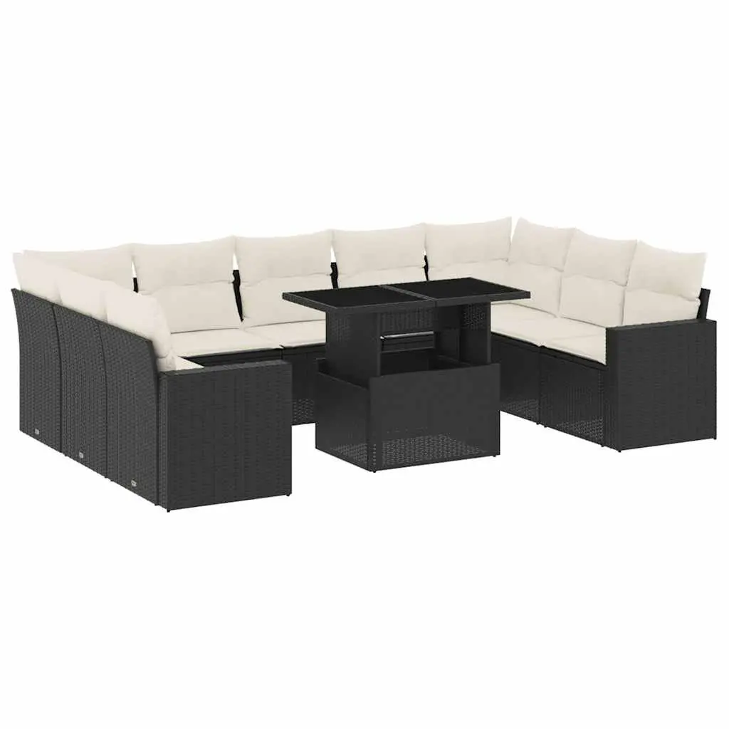 Garden Sofa Set Outdoor Furniture 10 Piece Black Poly Rattan Modular Patio
