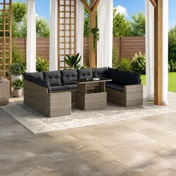 10 Piece Modular Garden Sofa Set - Grey Poly Rattan