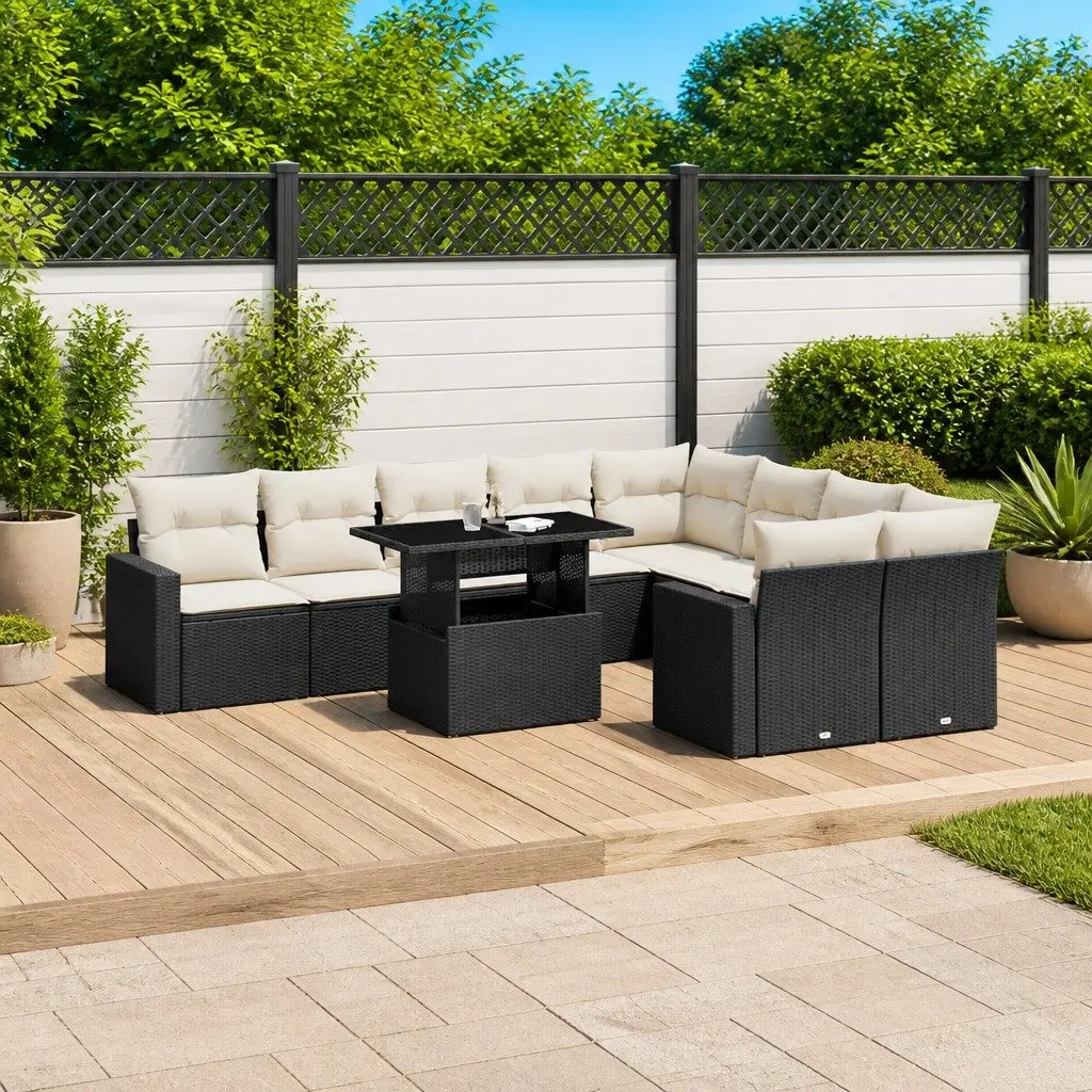 Garden Sofa Set Outdoor Furniture Modular Black Poly Rattan 10 Piece