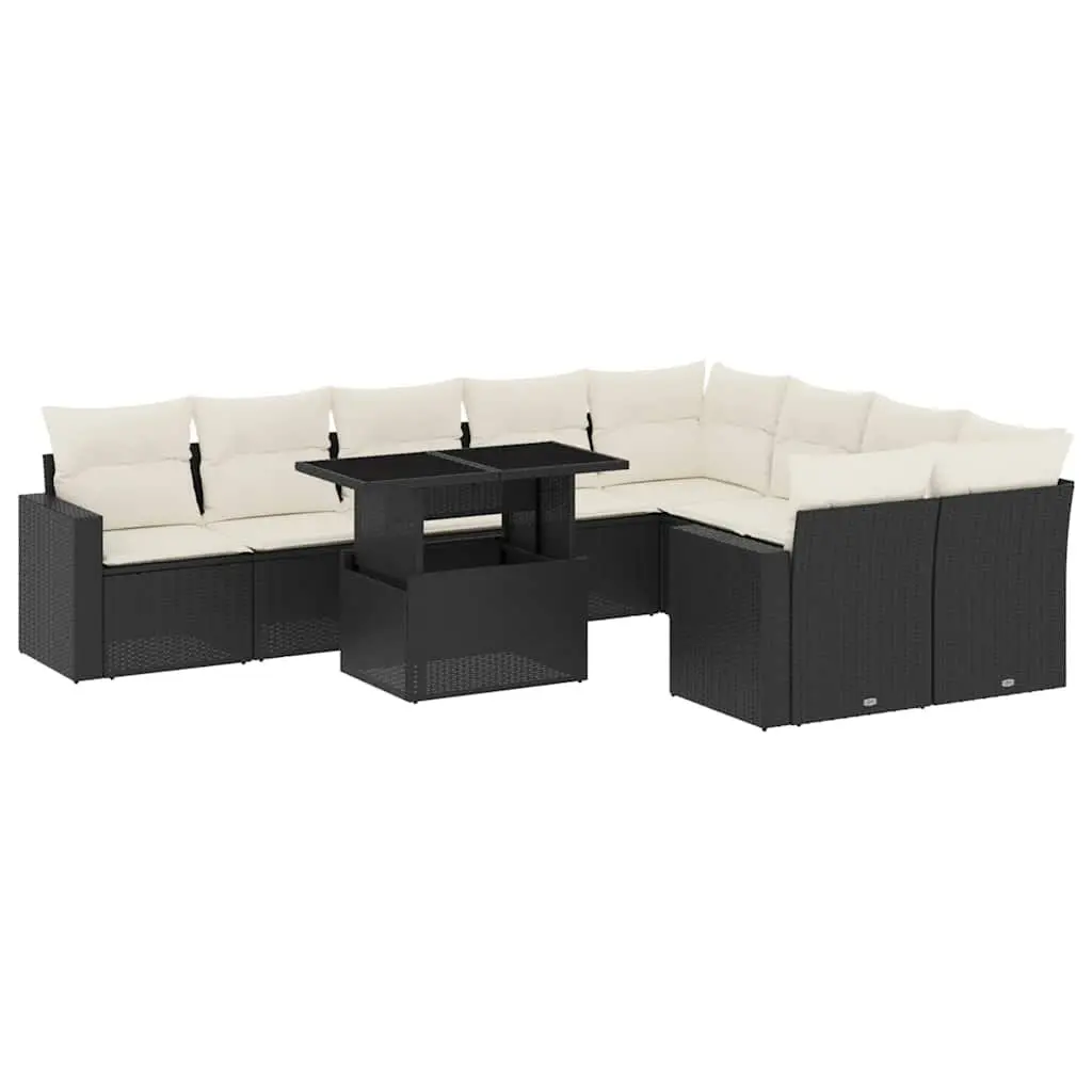 Garden Sofa Set Outdoor Furniture Modular Black Poly Rattan 10 Piece