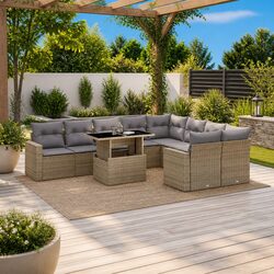 Outdoor Garden Sofa Set 10 Piece PE Rattan Beige Patio Furniture with Cushions