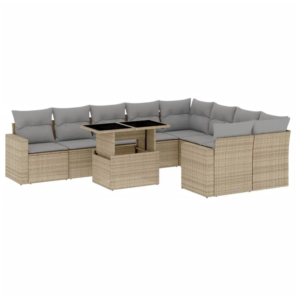 Outdoor Garden Sofa Set 10 Piece PE Rattan Beige Patio Furniture with Cushions