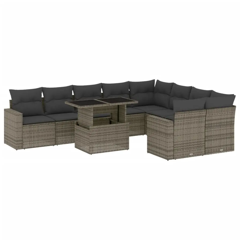 Garden Sofa Set 10 Piece Outdoor Furniture Modular Grey Poly Rattan Patio